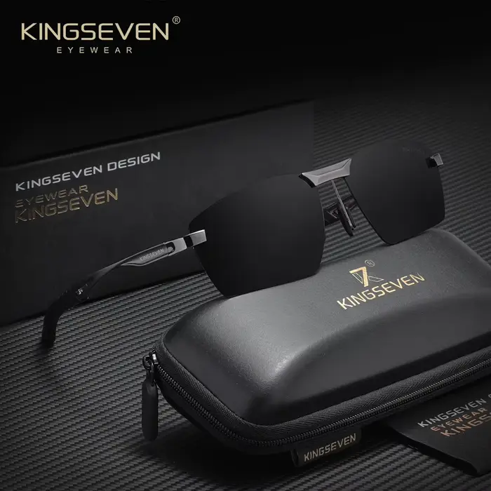 KINGSEVEN Lunettes de soleil polarisées sans monture en aluminium pour hommes, protection UV400, sty