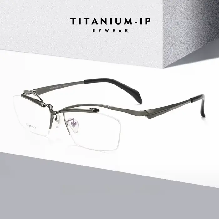 Nouveau créatif flottant demi-jante concepteur montures de lunettes hommes d'affaires de haute qualité pur titane