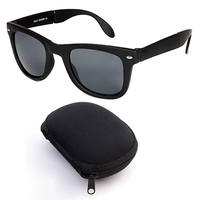 Lunettes de soleil portables et pliables avec étui, verres UV400 AC, design antidérapant, lunettes d