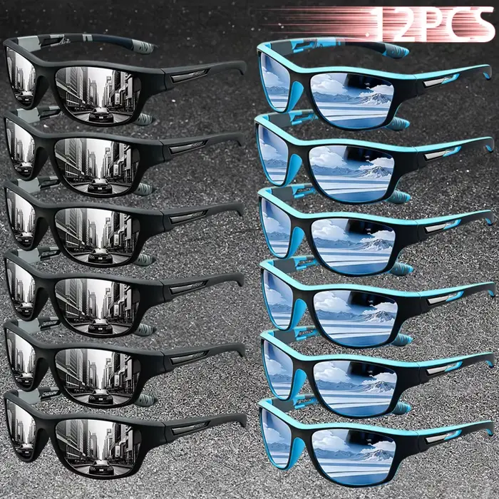 12 Paires de Lunettes de Soleil Sportives Vintage Camouflage pour Hommes et Femmes, Idéales pour la 
