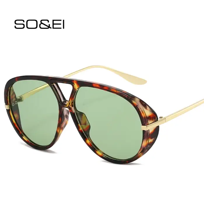 SO & EI Ins mode populaire Double ponts pilote femmes surdimensionné lunettes de soleil rétro couleur bonbon dégradé