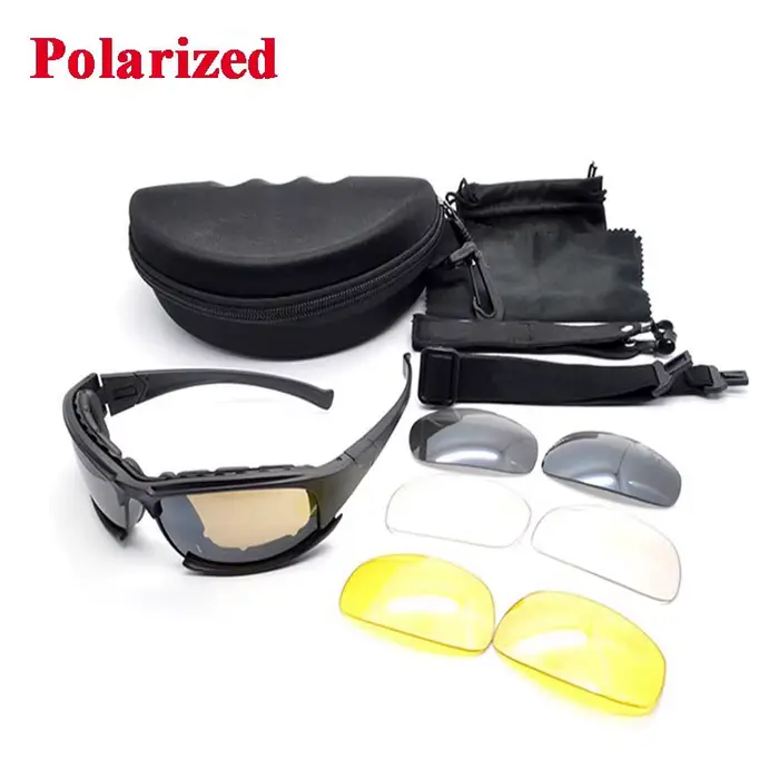 Lunettes de tir et de randonnée pour hommes, lunettes tactiques polarisées, lunettes de soleil, 4 ve