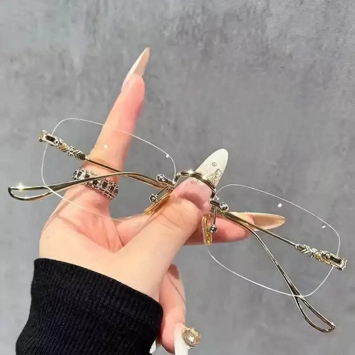 Lunettes carrées vintage sans monture pour unisexe, monture fine rétro, verres plats, lunettes trans