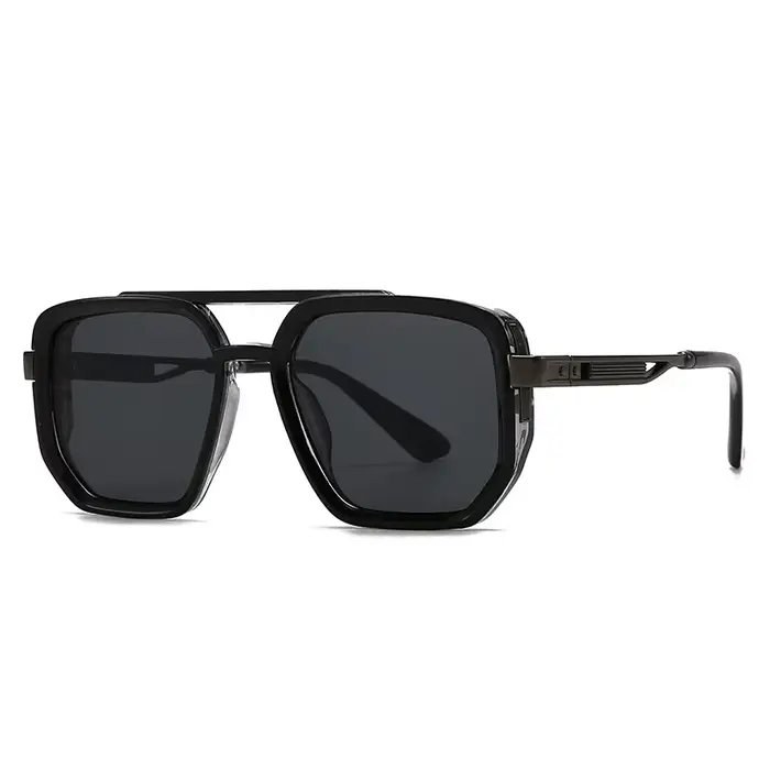 SO & EI Ins mode populaire Double ponts lunettes de soleil carrées femmes rétro Rivets bleu vert hom