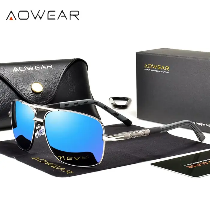 AOWEAR-Lunettes de soleil carrées de luxe pour hommes et femmes, miroir rétro polarisé, nuances vint
