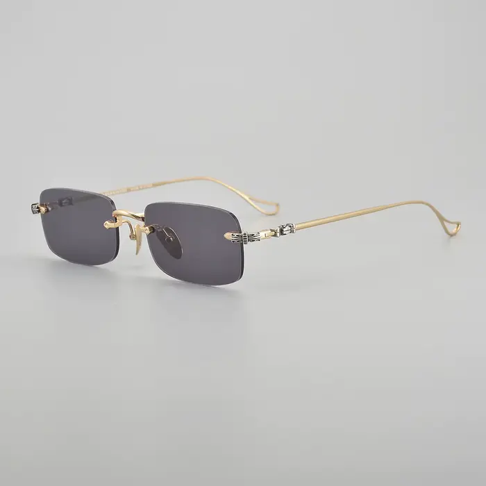Lunettes de soleil carrées sans monture en titane pour hommes et femmes