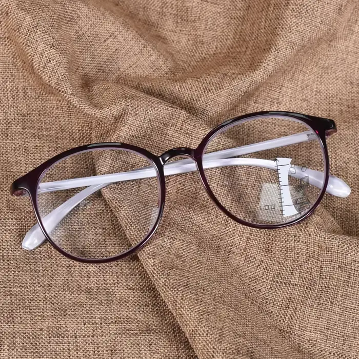 Lunettes de lecture multifocales progressives à monture ronde violette, anti-lumière bleue, pour fem