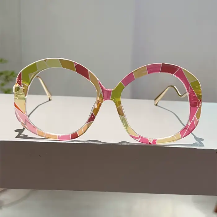 KAMMPT Vintage lunettes rondes avec perles femmes Chic surdimensionné bleu lumière bloquant montures optiques à la mode