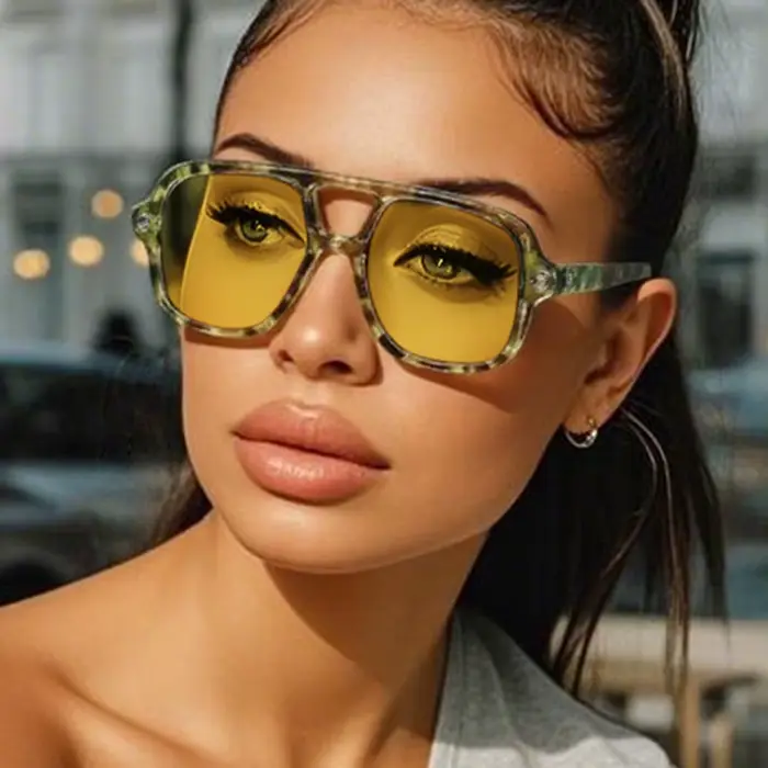 SO & EI Ins mode populaire Double ponts carré hommes lunettes de soleil Vintage Punk jaune bleu nuances UV400