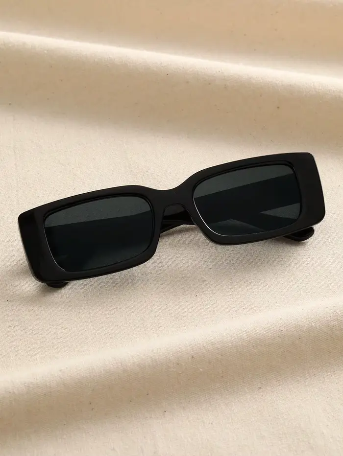 1 paire de lunettes de soleil carrées en plastique noir unisexe