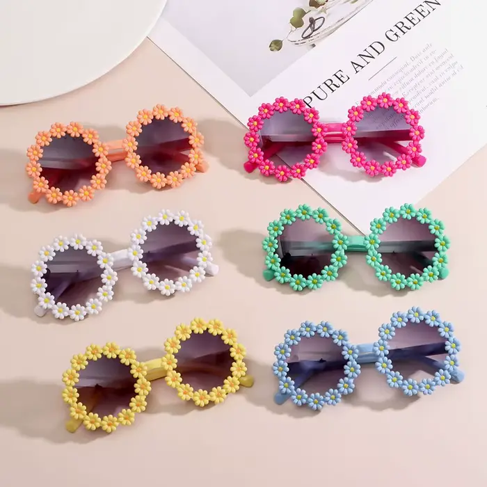 Lunettes de soleil rondes à fleurs pour enfants