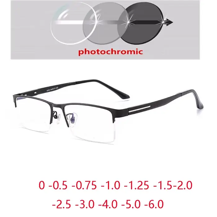 Lunettes de soleil photochromiques gris à demi-monture, personnalisées, sur Prescription, TR90 + mét