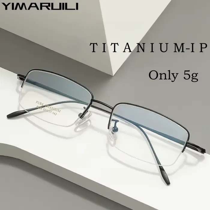 YIMARUILI Ultra-léger affaires luxe optique-lunetterie rétro carré pur titane Prescription demi-mont