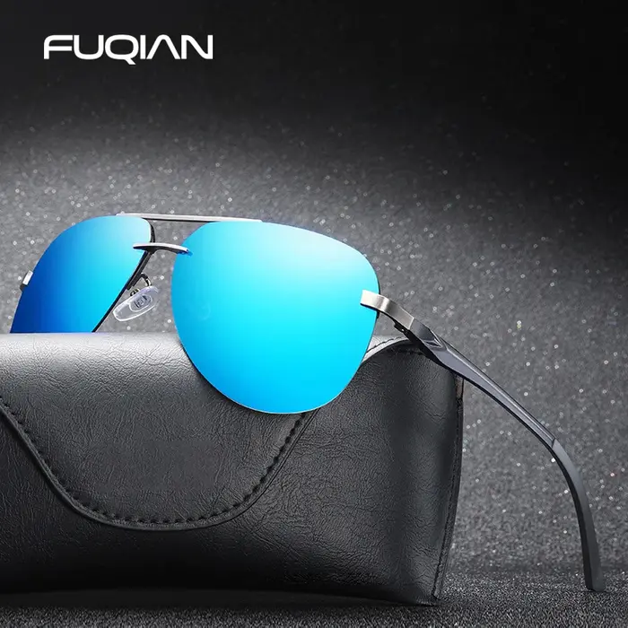 Lunettes de soleil polarisées pilote sans bords pour hommes et femmes, lunettes de soleil en alumini