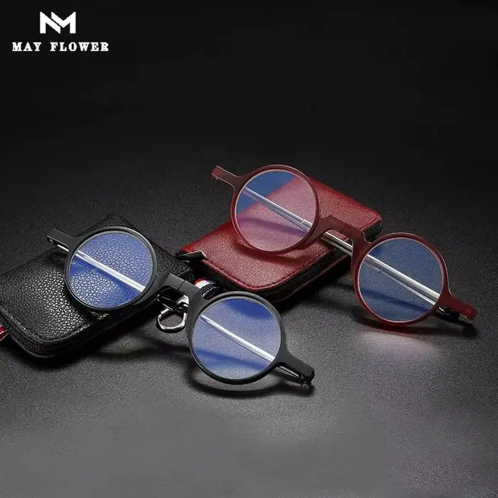May Flower-Lunettes de lecture pliantes pour hommes et femmes, lunettes à monture ronde, verres HD, anti-lumière bleue, rondes, grossissement + 3.5