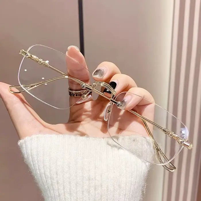 Lunettes sans monture Harajuku pour femmes, lunettes rectangulaires transparentes, lunettes anti-lum