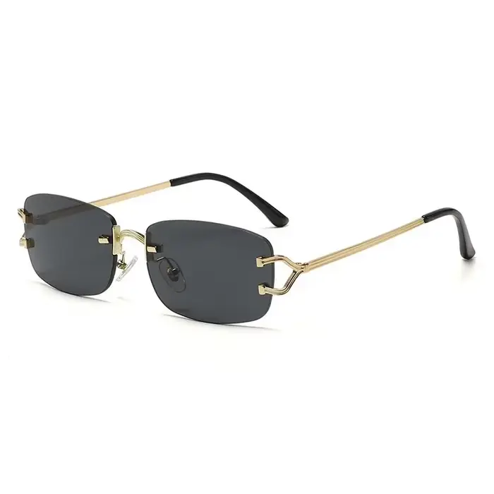 Lunettes de soleil carrées découpées en diamant, branches métalliques profilées, conception sans mon