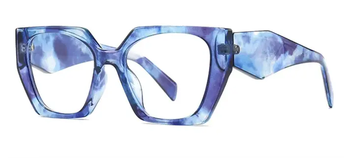 Unique Purple Flower Computer Reading Glasses Women Brand Designer Large Polygon Square Ray Filter E