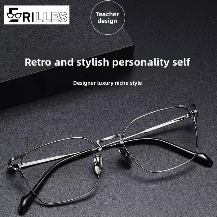 Lunettes d'affaires en titane pour hommes, monture complète géométrique XXL – Conception professionn