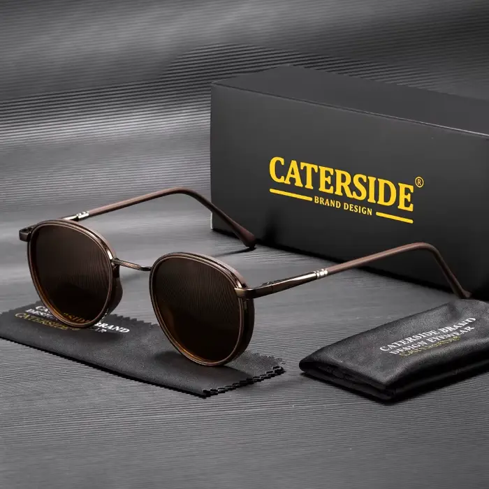 Caterside – lunettes de soleil polarisées rondes Vintage pour hommes et femmes, monture métallique, 