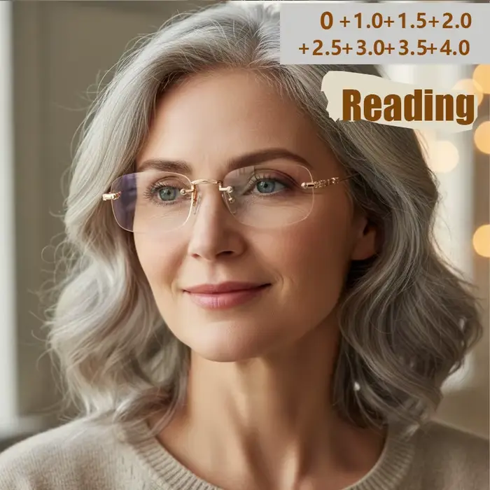 Nouvelles lunettes de presbytie Anti-lumière bleue sans cadre à la mode haute définition pour les personnes âgées pour soulager la Fatigue oculaire 20101