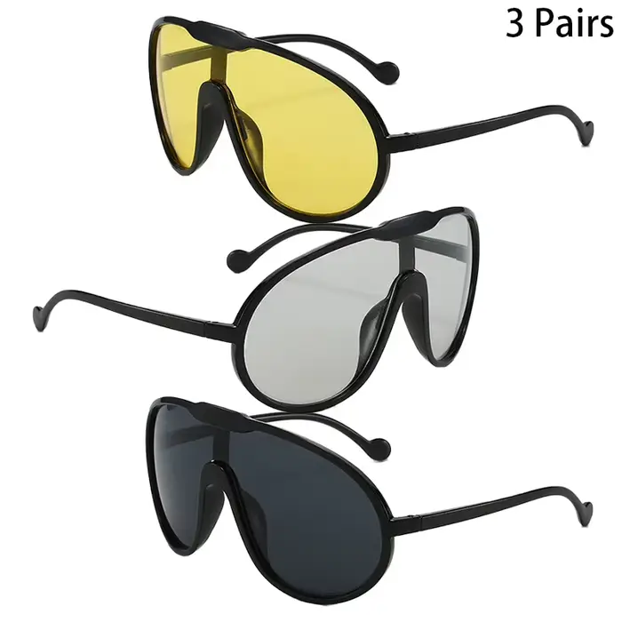3 paires de lunettes de soleil surdimensionnées pour hommes et femmes, coupe-vent d'extérieur, à la 