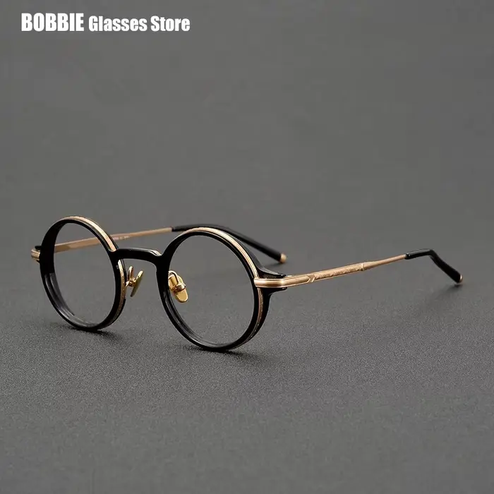 Monture de lunettes en titane et acétate fabriquée à la main au Japon, montures de lunettes rondes vintage, lunettes de vue pour hommes et femmes, mode 2024, design créatif