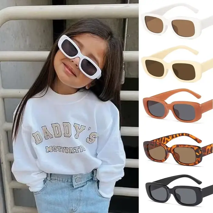 Enfants mignon Vintage givré Rectangle lunettes de soleil en plein air filles garçons doux