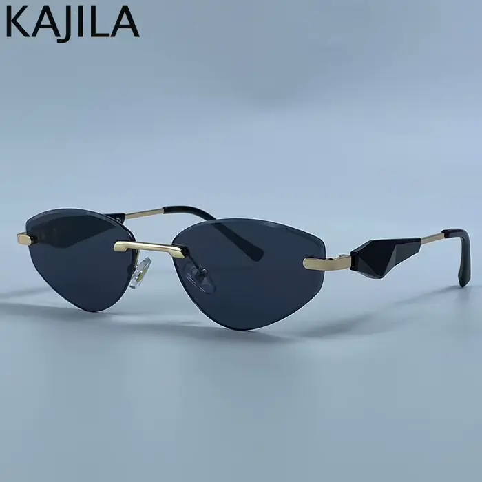 Lunettes de soleil œil-de-chat sans monture tendance pour femme 2026 – Monture métallique polygonale
