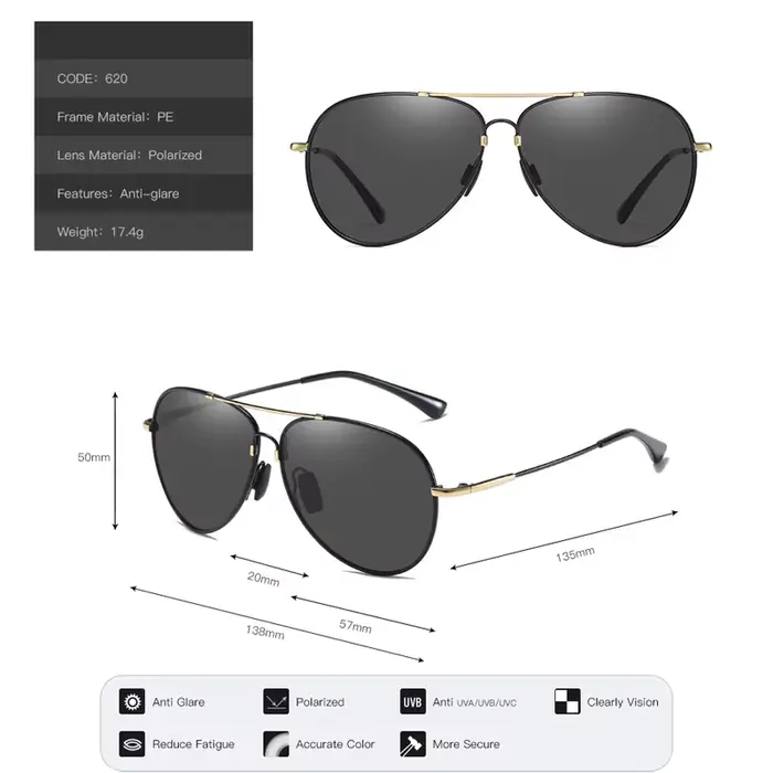 VCKA-Lunettes de soleil Pilot pour hommes et femmes, lunettes carrées classiques polarisées, lunette