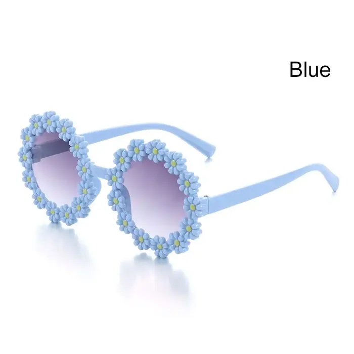 Lunettes de soleil rondes à fleurs pour enfants, jolies lunettes marguerite, Protection solaire d'ex