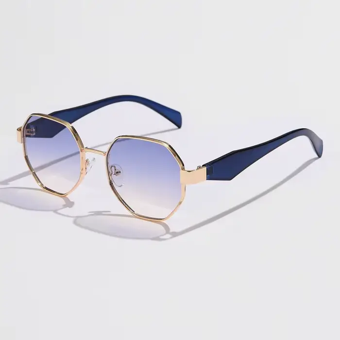 Lunettes de soleil en métal polygone pour femmes, montures Vintage pour femmes, marque de luxe, Desi