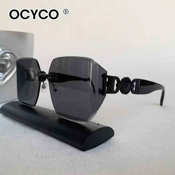 Steampunk – lunettes de soleil carrées sans bords pour hommes et femmes, marque de luxe de styliste 