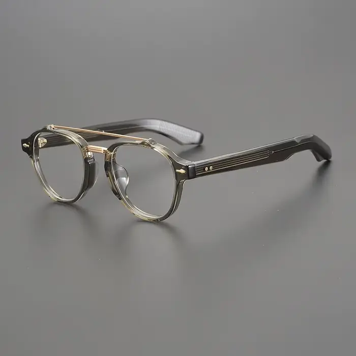 Lunettes ovales à Double faisceau en acétate faites à la main pour hommes, monture pilote de mode, g