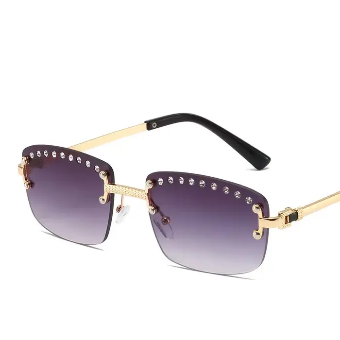 Lunettes de soleil carrées sans monture vintage pour hommes et femmes, lunettes de soleil en diamant