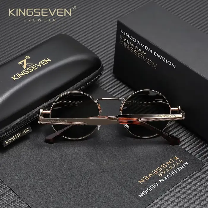 Lunettes de soleil gothiques steampunk de marque KINGSEVEN, monture ronde polarisée, pour hommes et