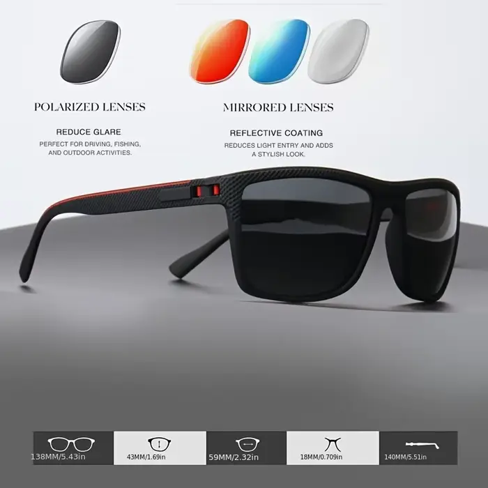 Lunettes de soleil polarisées à monture carrée, charnières à ressort de haute qualité, lentilles à r