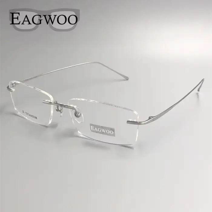 Lunettes en titane pur, monture optique sans bords, sans cadre, pour visage large, avec branches lon