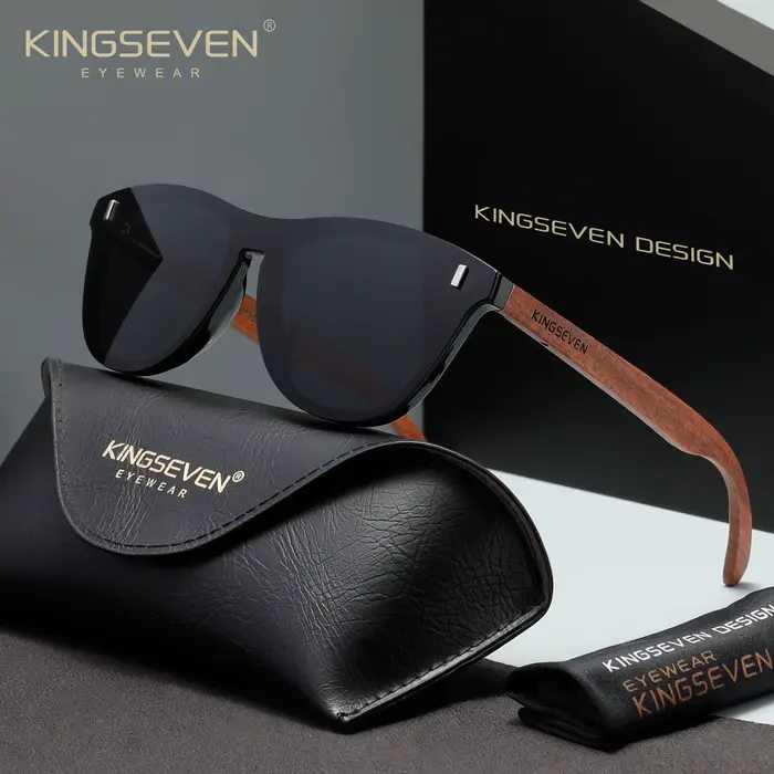 Lunettes de soleil rétro en bois KINGSEVEN pour hommes, décontractées, polarisées, sans monture, pou