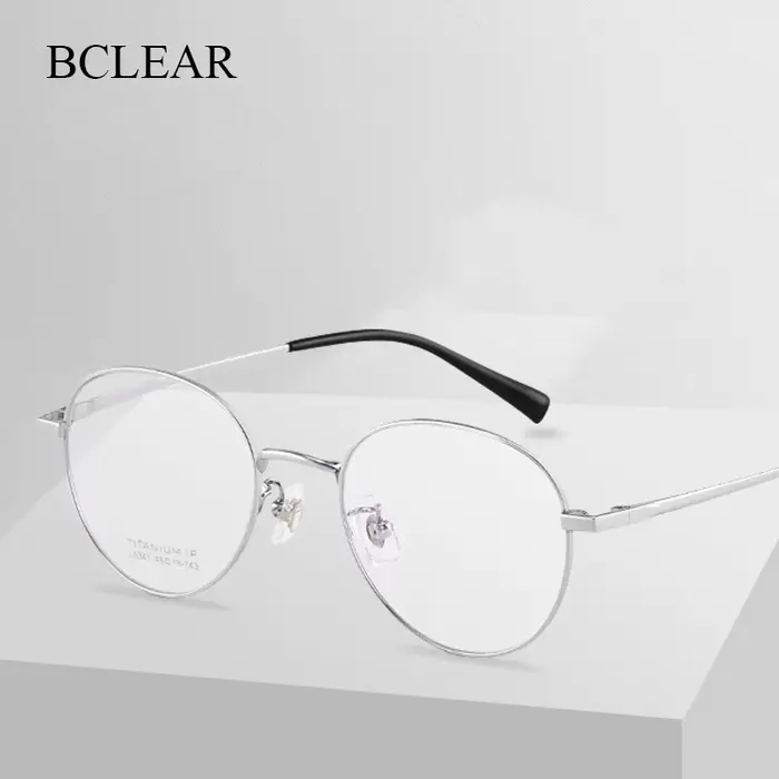 BCLEAR-Lunettes rétro rondes en titane pour hommes et femmes, monture complète, lunettes de myopie, 