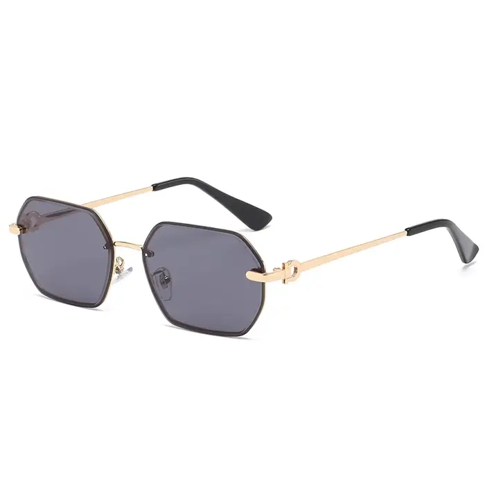 Lunettes de soleil polygone en métal sans cadre pour femmes et hommes, Design de marque irrégulier, 