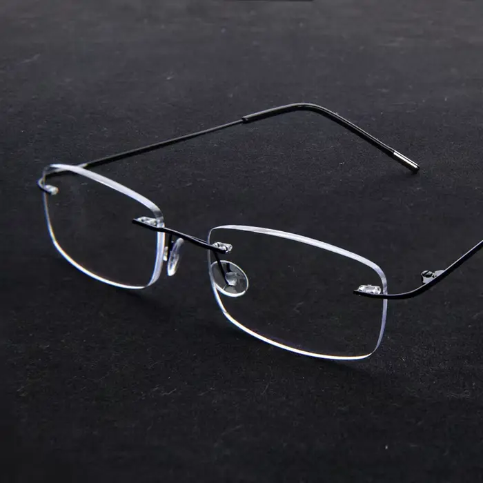 Lunettes de lecture rectangulaires sans bords pour hommes, verres de Prescription Anti-lumière bleue