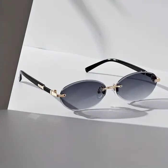 Lunettes de soleil ovales sans monture d'inspiration vintage pour hommes et femmes, avec accents de 