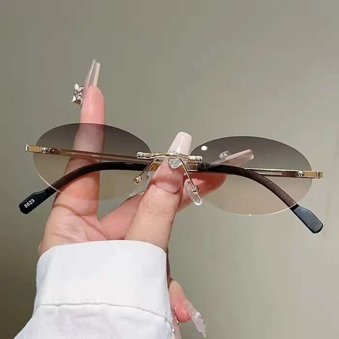 KAMMPT sans monture ovale lunettes de soleil hommes mode dégradé décor nuances femmes 2025 nouveau