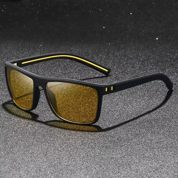Lunettes de vision nocturne carrées jaunes vintage tendance