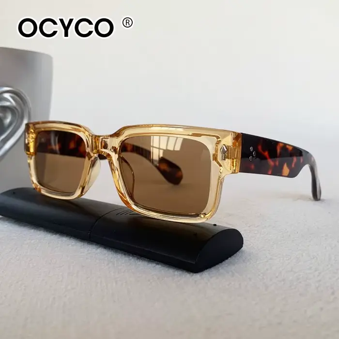 OCYCO 2026 Lunettes de soleil carrées rétro pour hommes et femmes, de luxe vintage, avec rivets, de 