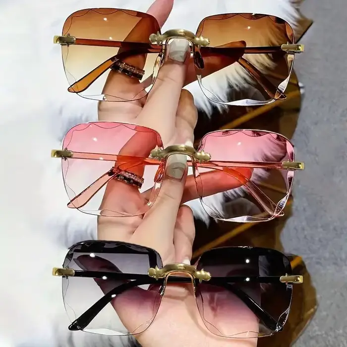 Lunettes de soleil carrées sans monture pour femmes et hommes, marque de luxe, styliste, été, rouge,