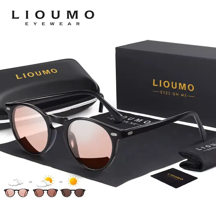 LIOUMO – lunettes de soleil polarisées photochromiques à monture ronde pour hommes et femmes