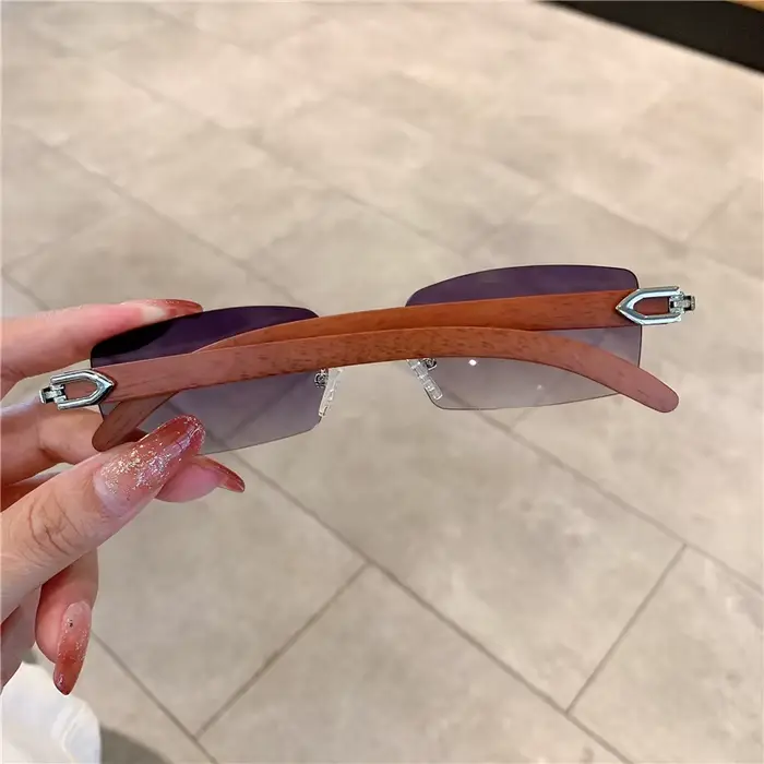 KAMMPT lunettes de soleil sans monture pour hommes femmes motif en bois marque de luxe rétro