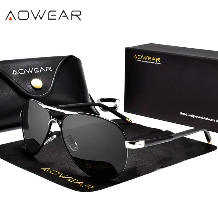 AOWEAR marque concepteur lunettes de soleil polarisées hommes Aviation revêtement miroir lunettes de